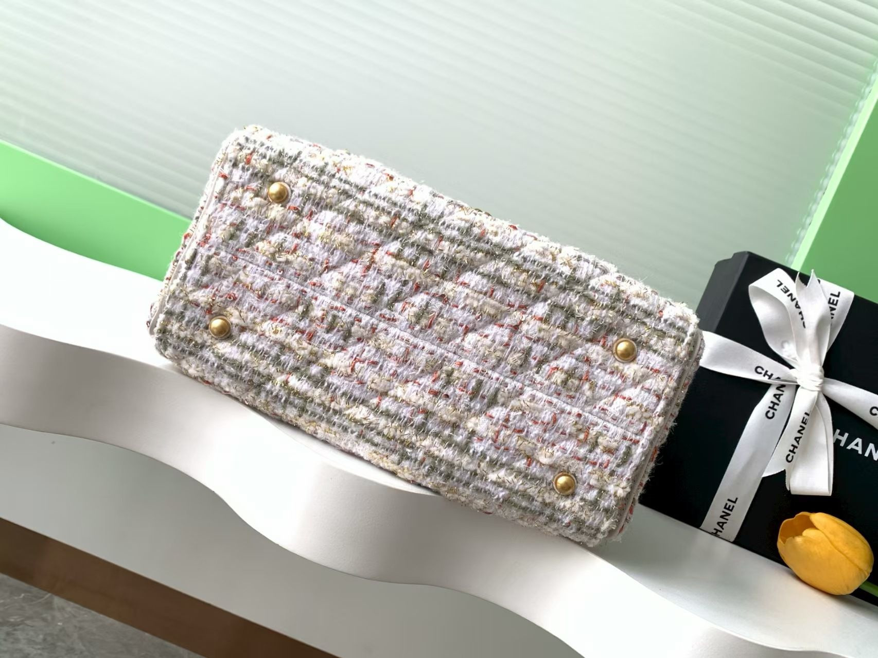 Ch*el 25 bucket tweed bag 26x30x14cm