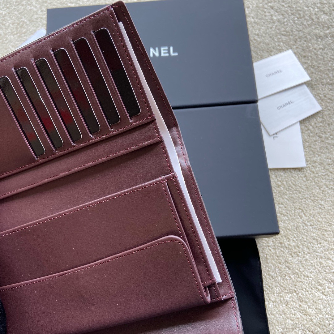 Ch*el flap wallet black silver 19.5 x10 cm