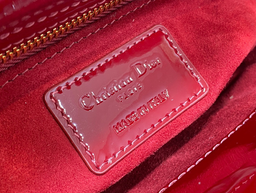 mini lady D*or bag cherry red patent cannage calfskin 6.5 x 6 x 3 inches