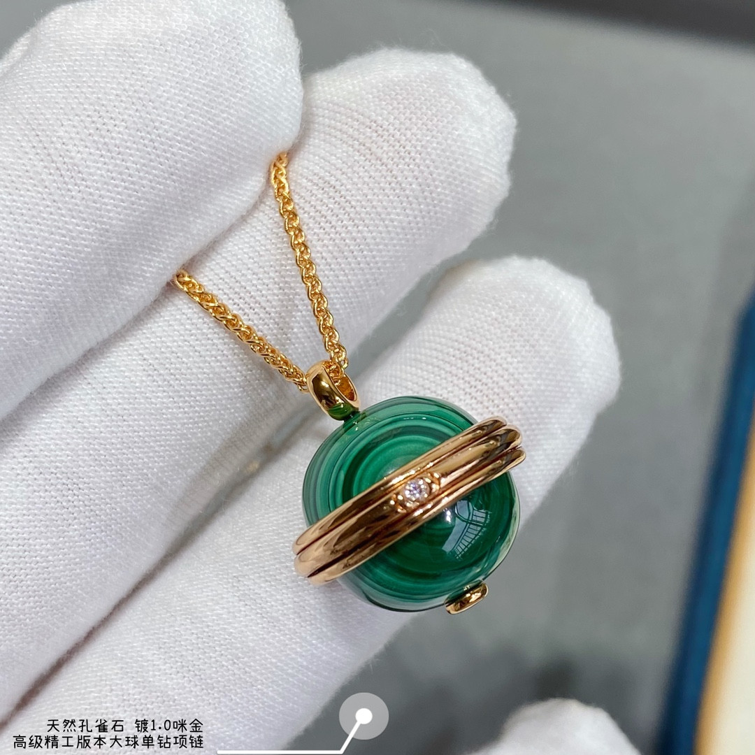 piaget single Di*m*nd natural malachite large ball necklace