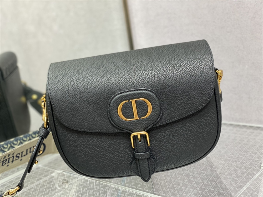 large D*or bobby bag black grained calfskin