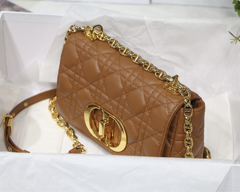 small d*or caro bag caramel S*pple cannage calfskin 20 x 12 x 7 cm