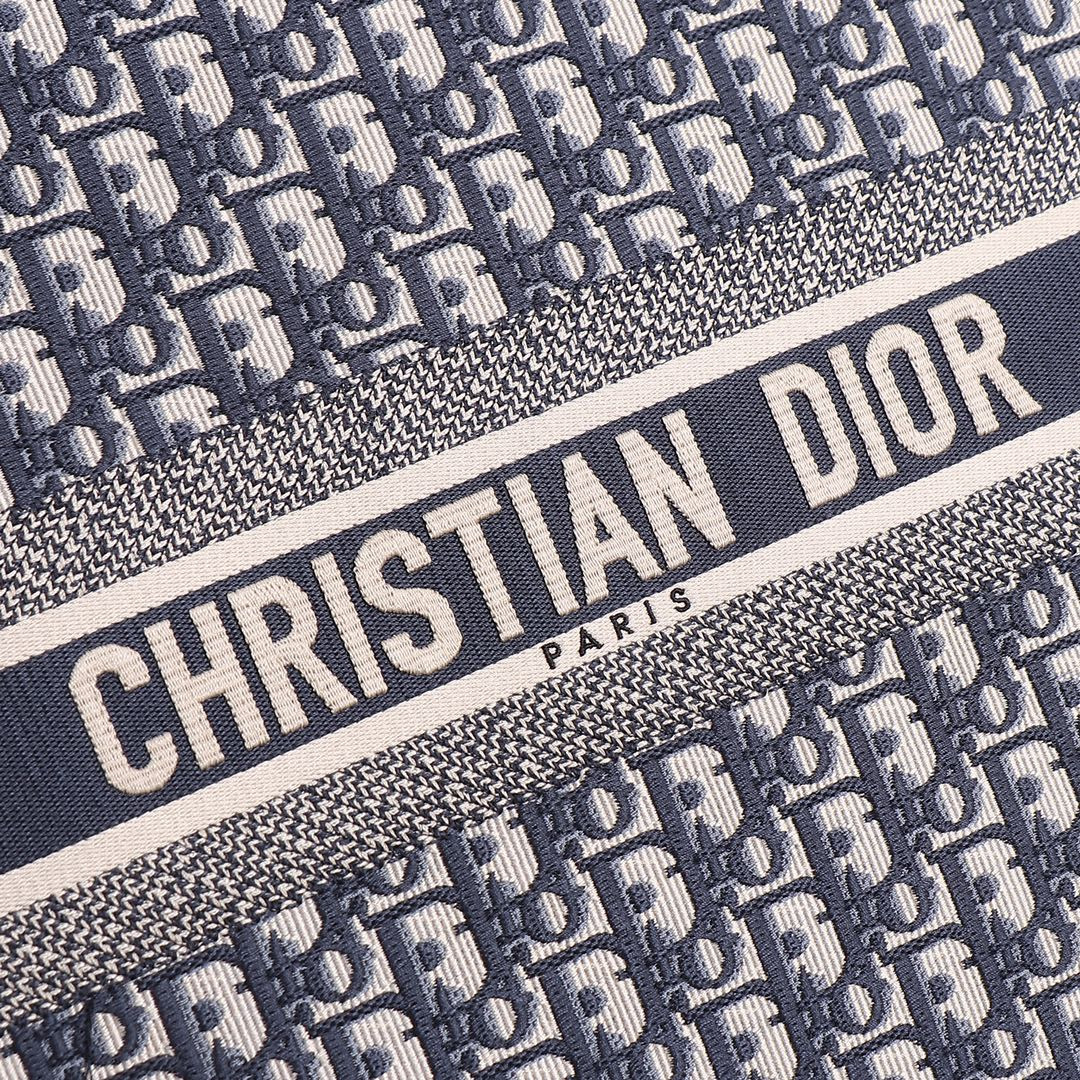 large D*or book tote blue D*or oblique embroidery and calfskin 16.5 x 14 x 7.5 inches