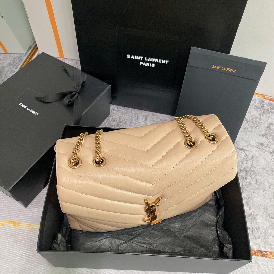 Y*L loulou medium in quilted leather dark beige 12.5 x 8.6 x 3.5 inches