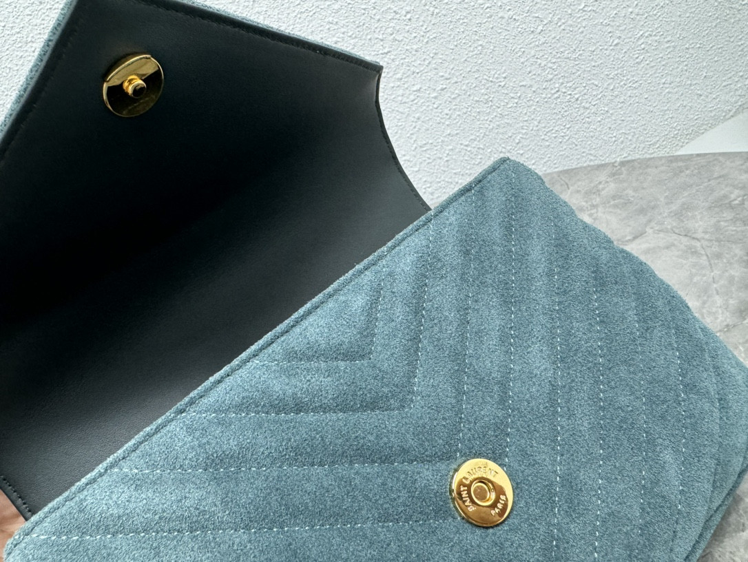 Y*L college medium in quilted suede blue 9.4 x 6.6 x 2.5 inches