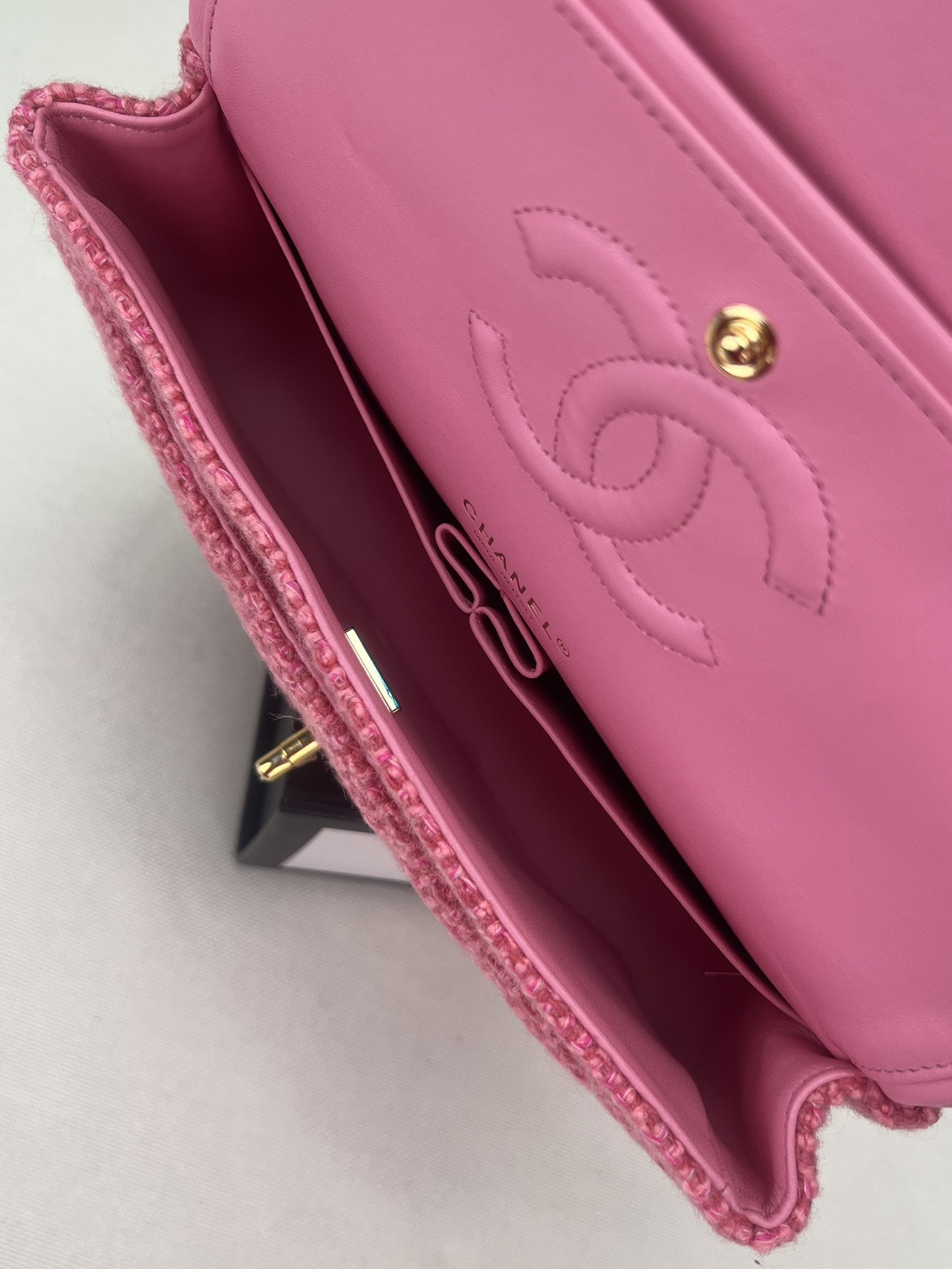 Ch*el classic 11.12 handbag tweed & gold-tone metal 6 × 9.9 × 2.5 in