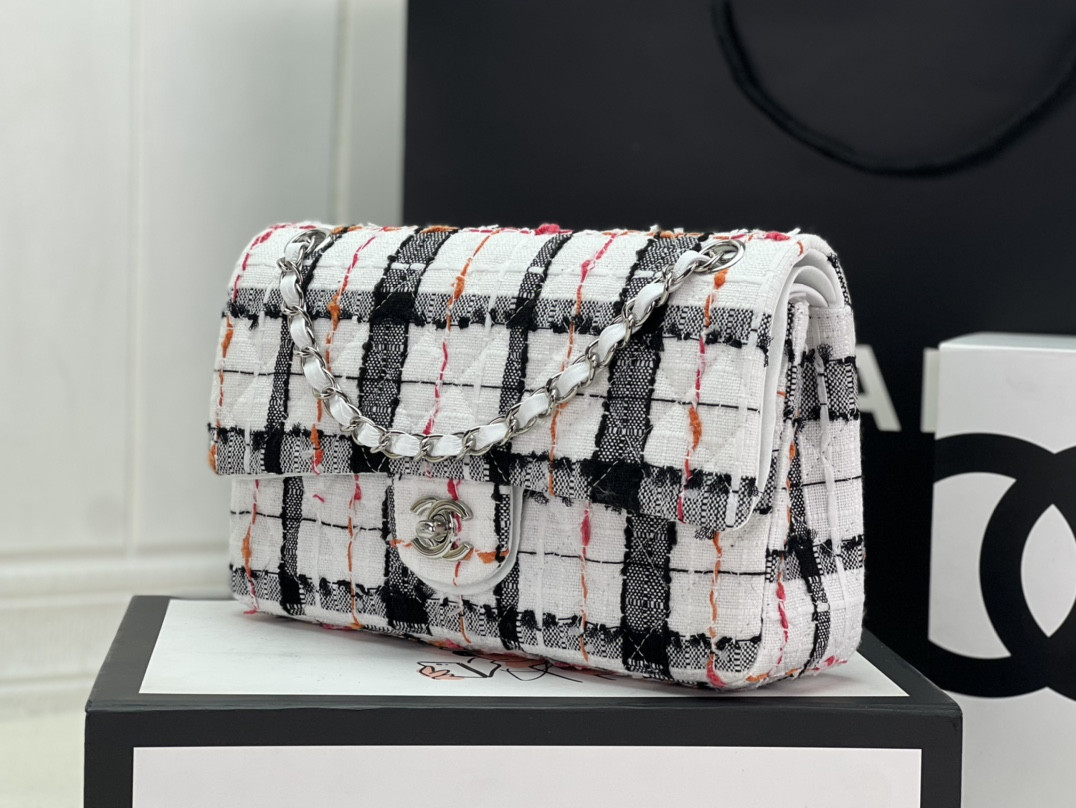 Ch*el classic 11.12 handbag tweed & silver-tone metal 6 × 9.9 × 2.5 in