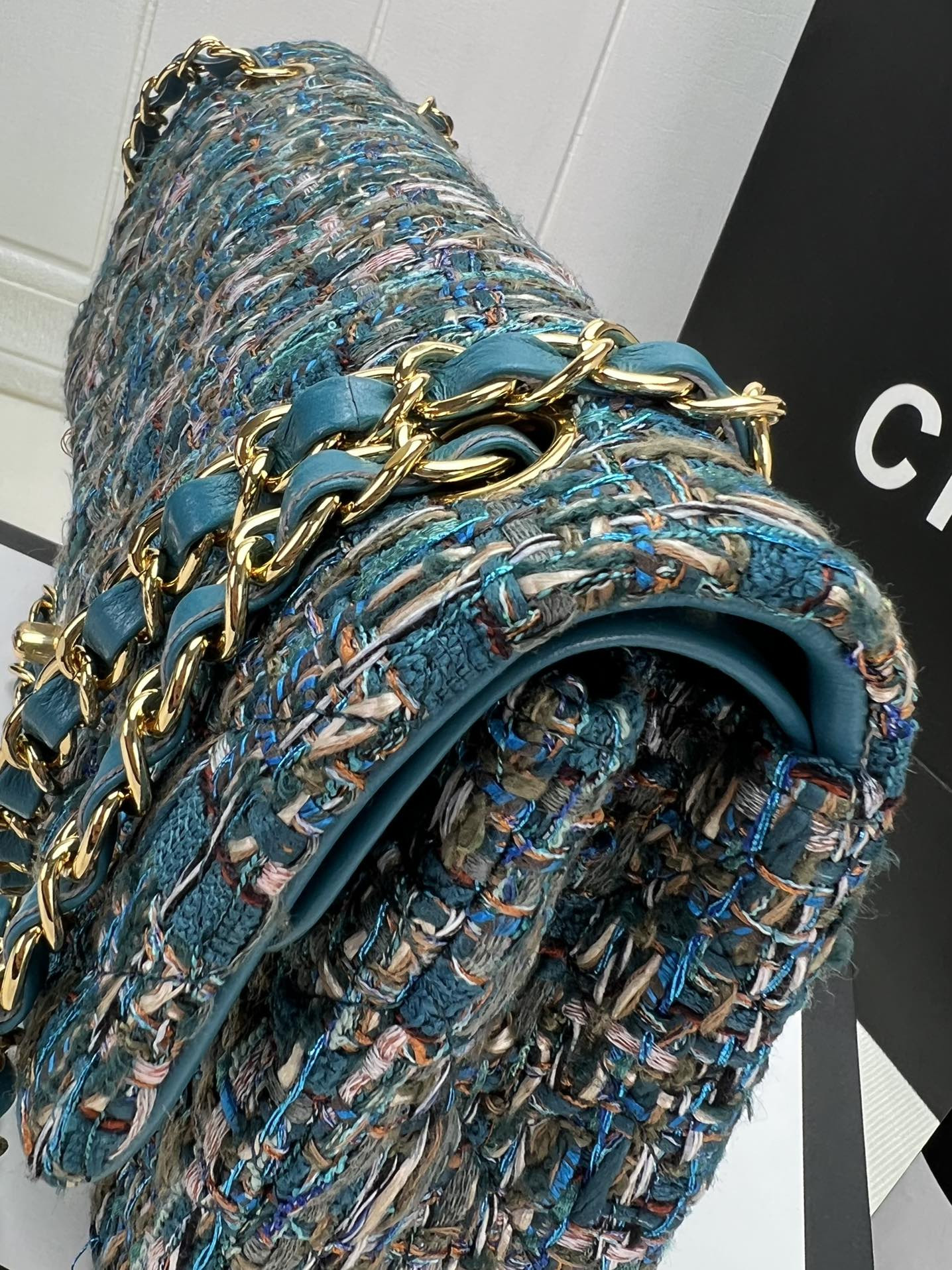 Ch*el classic 11.12 handbag tweed & gold-tone metal 6 × 9.9 × 2.5 in