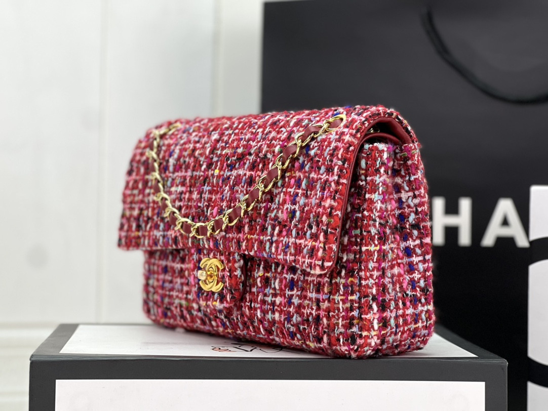 Ch*el classic 11.12 handbag tweed & gold-tone metal 6 × 9.9 × 2.5 in