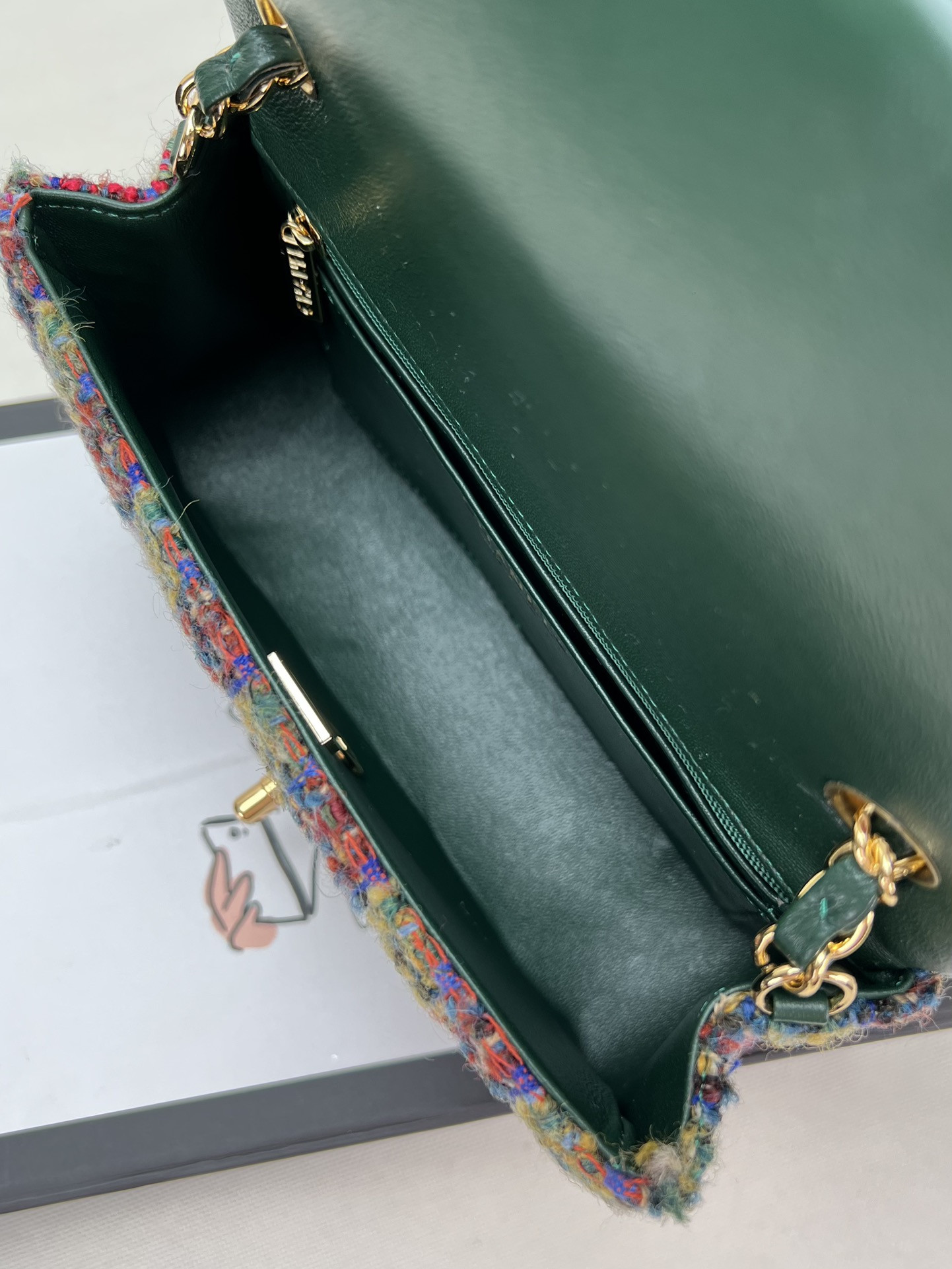 Ch*el mini classic 11.12 handbag tweed & gold-tone metal 4.7 × 7.8 × 2.3 in